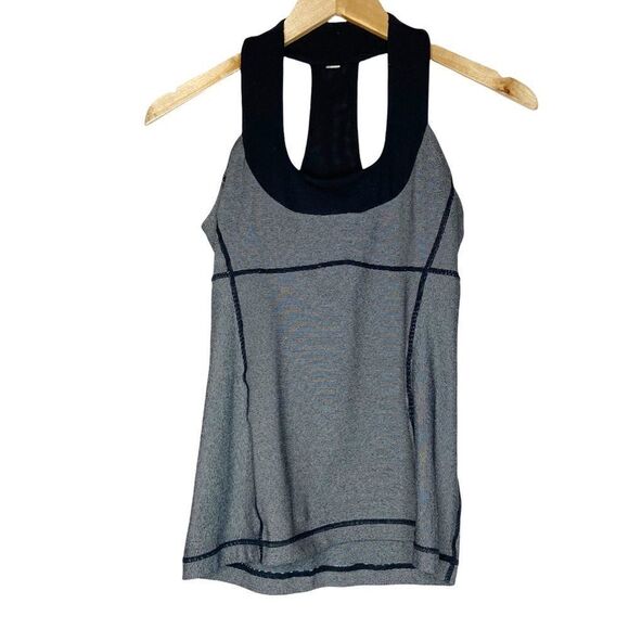 LULULEMON | Scoop Neck Black & Gray Microstripe RacerBack Tank - Picture 3 of 8